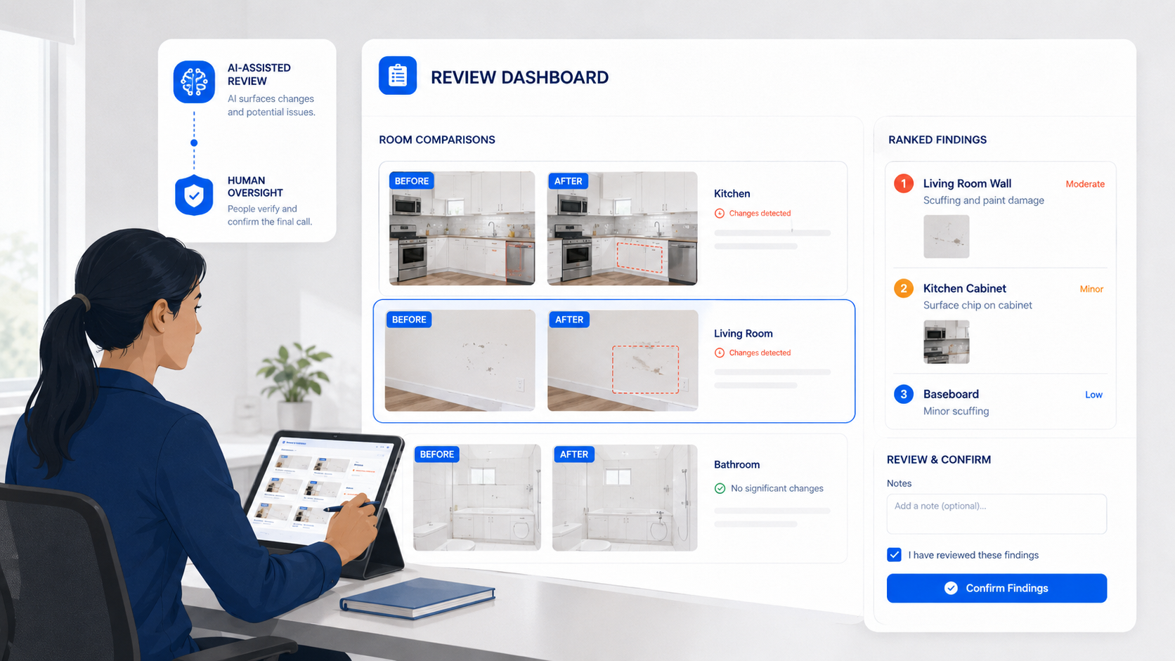 Educational illustration of AI-assisted property inspection review