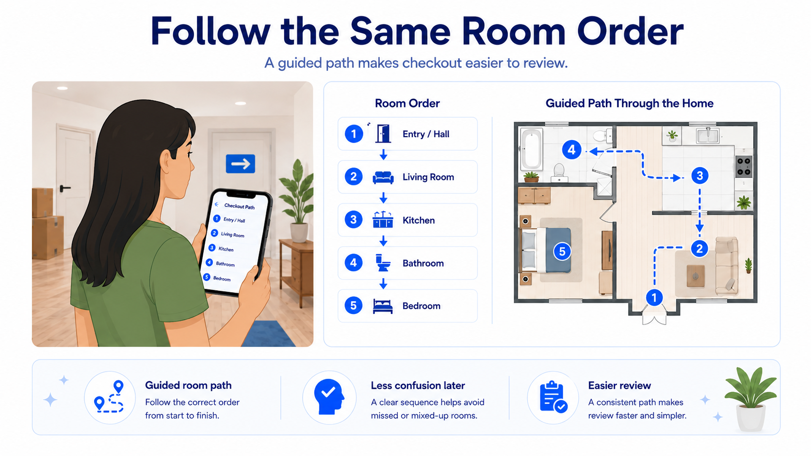 Educational concept illustration of a guided checkout path in home design