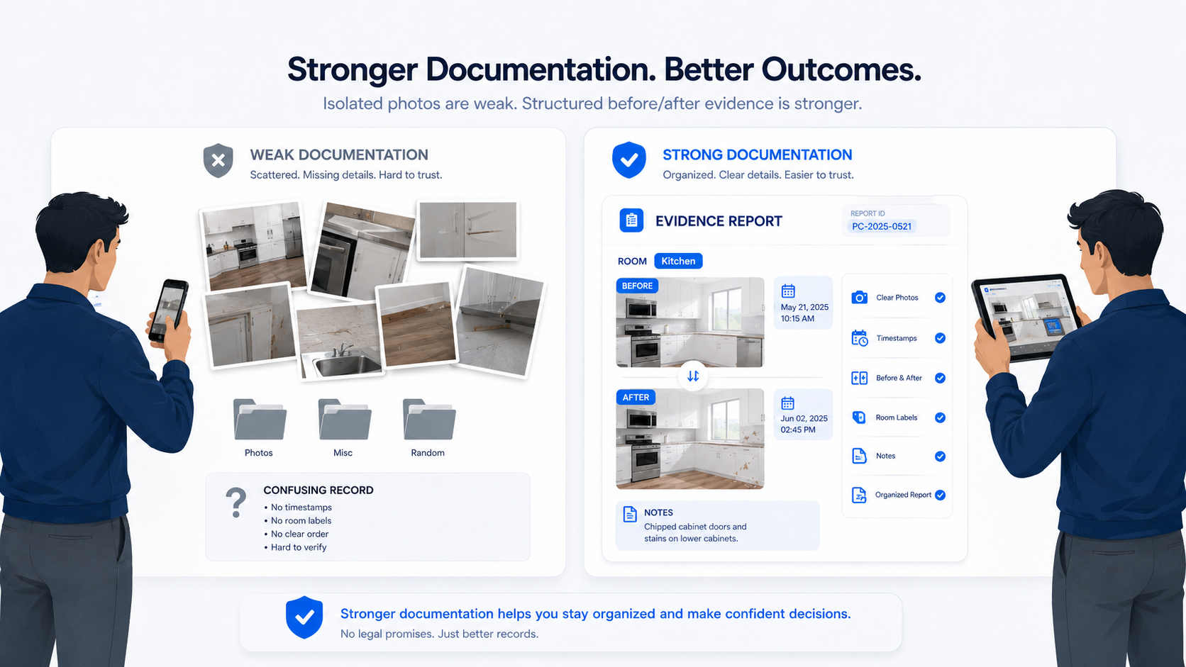 Concept illustration comparing weak and strong rental documentation